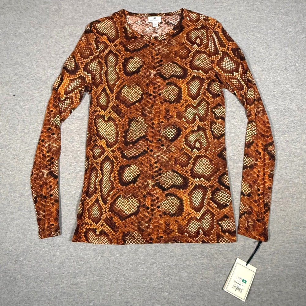 Altuzarra Brown Snakeskin Print Long Sleeve Crewneck Top NWT Size Medium